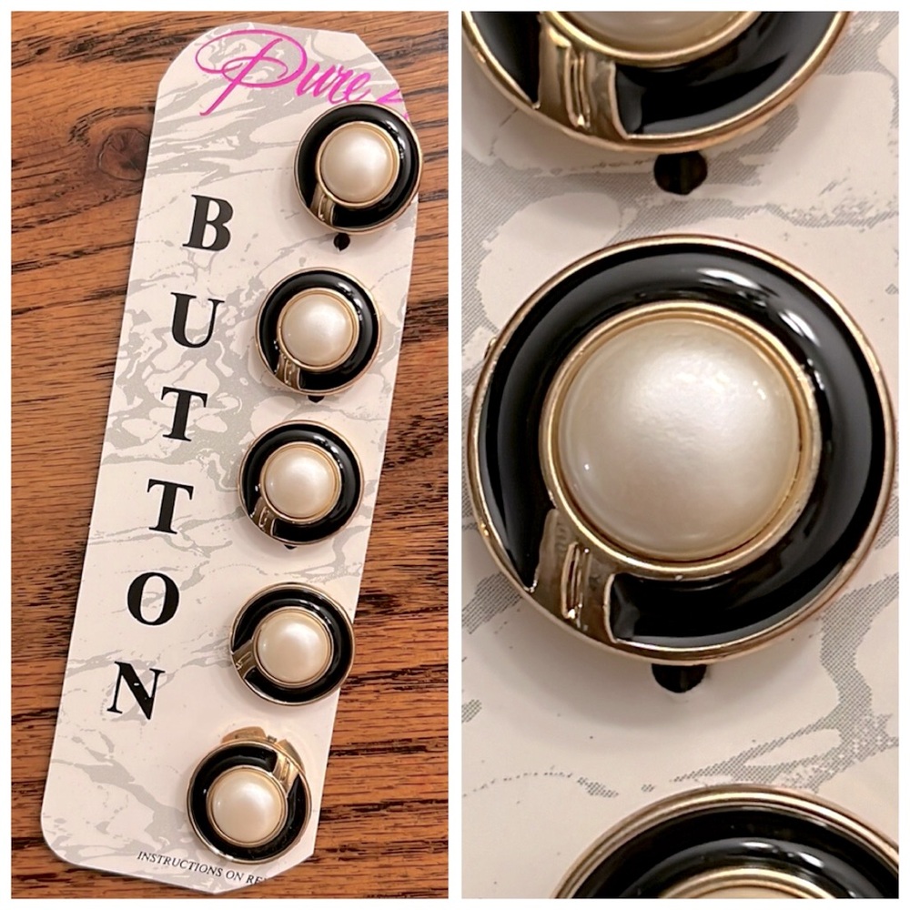 Vintage Pure Allure Black White Pearl Button Covers 80’s Designer 5pc Rare Set